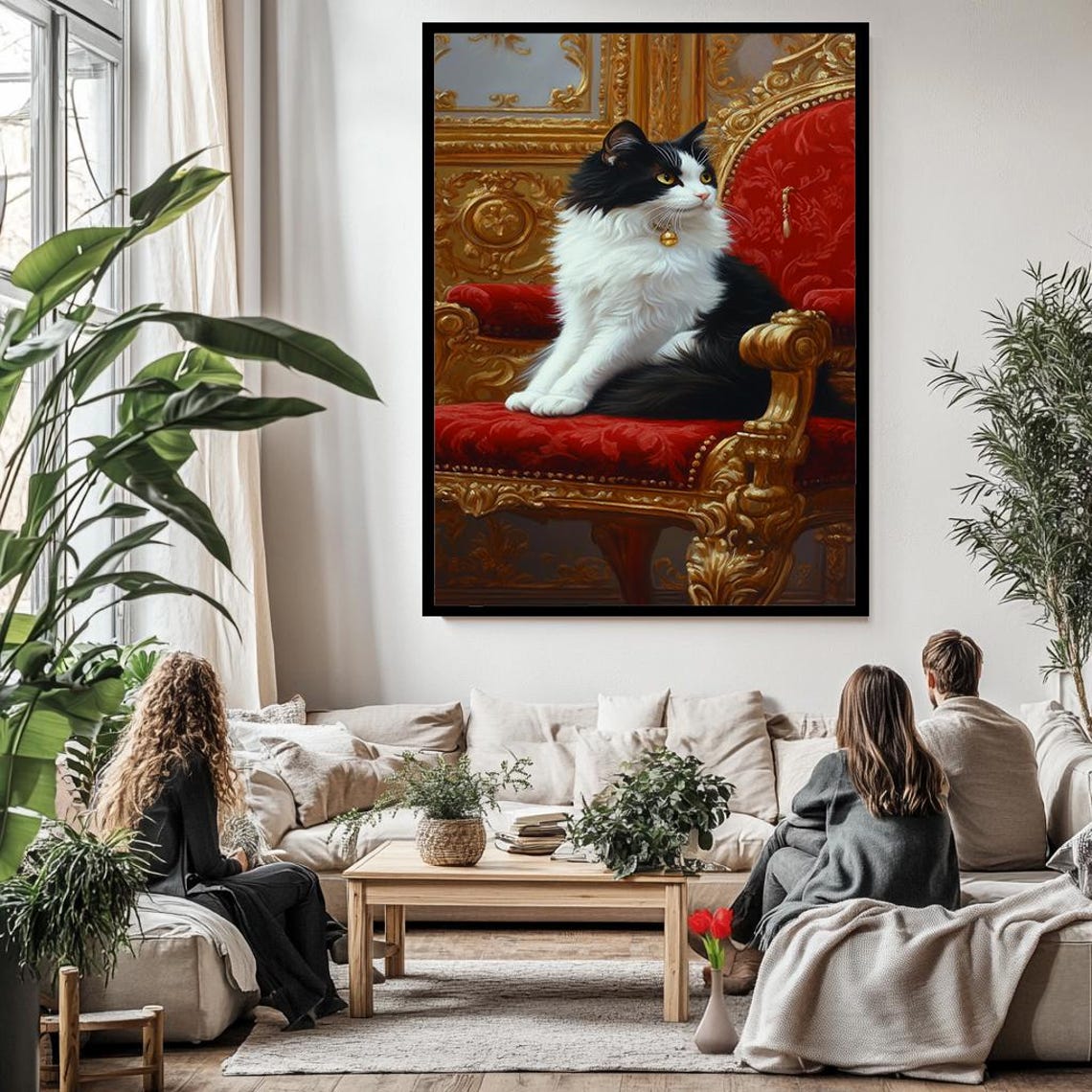 Elegant Black White Cat On Royal Throne Baroque Feline Poster - Image 3
