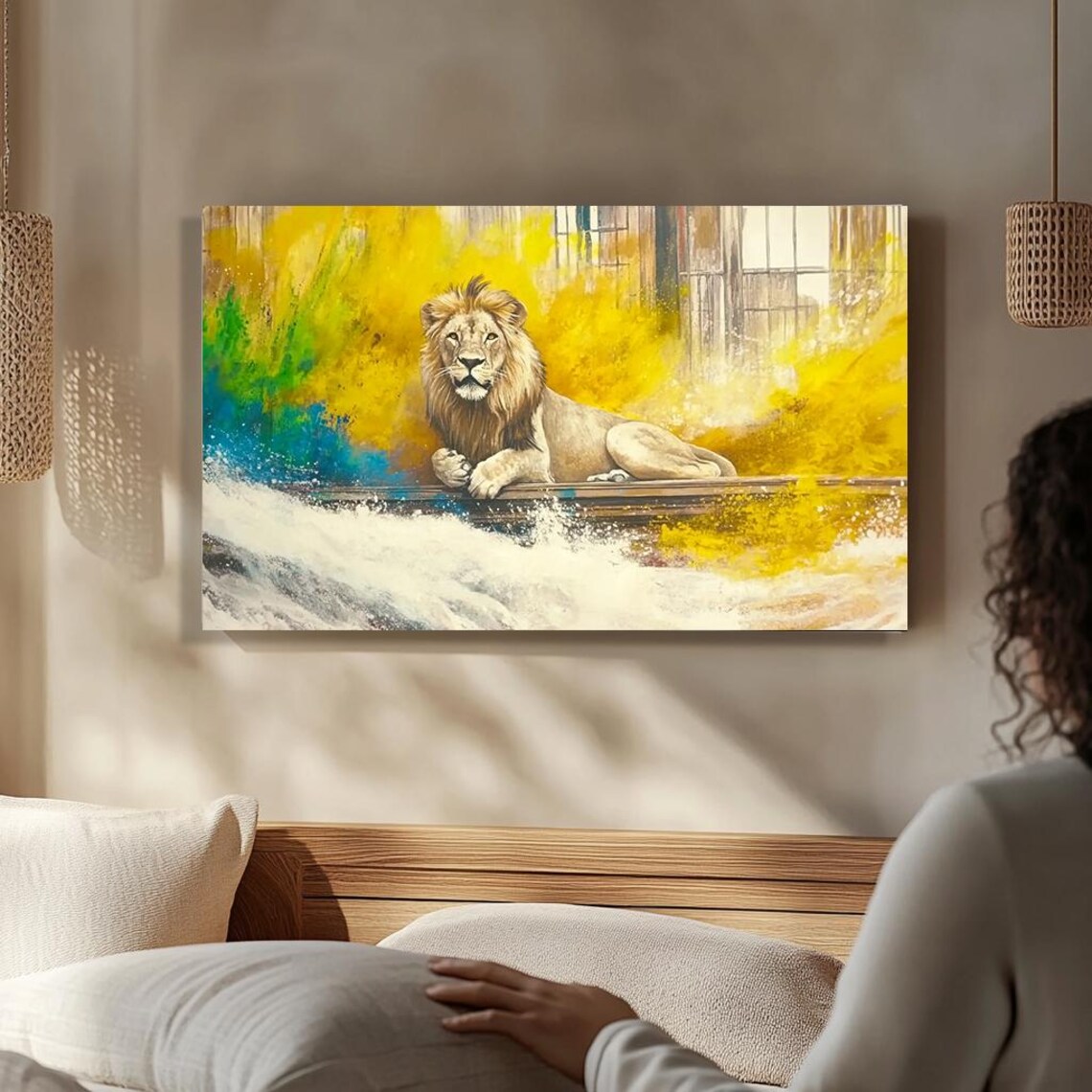 Majestic Lion Colorful Abstract Yellow Splash Modern Wildlife Art Poster - Image 4