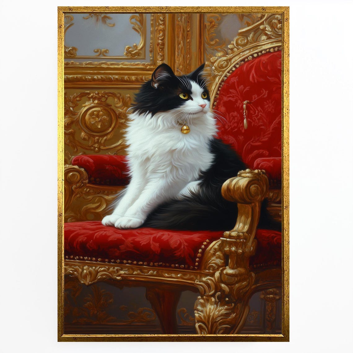 Elegant Black White Cat On Royal Throne Baroque Feline Poster - Image 4