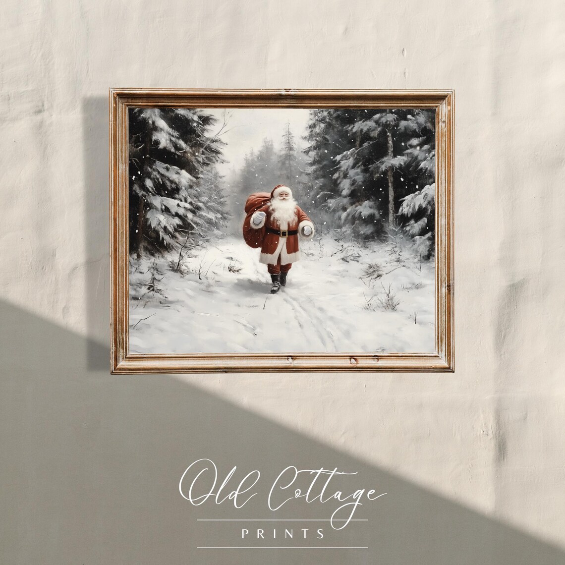 Santa In Snowy Forest And Deer In Winter Mountains Poster Set - Image 3