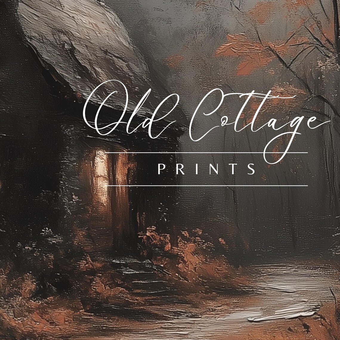 Dark Cottage in Autumn Forest Moody Vintage Oil Painting Poster - Image 2