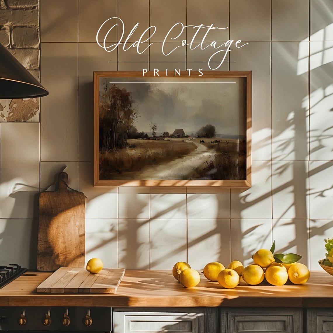 Rustic Farmhouse on Golden Autumn Path Vintage Country Art Poster - Image 3
