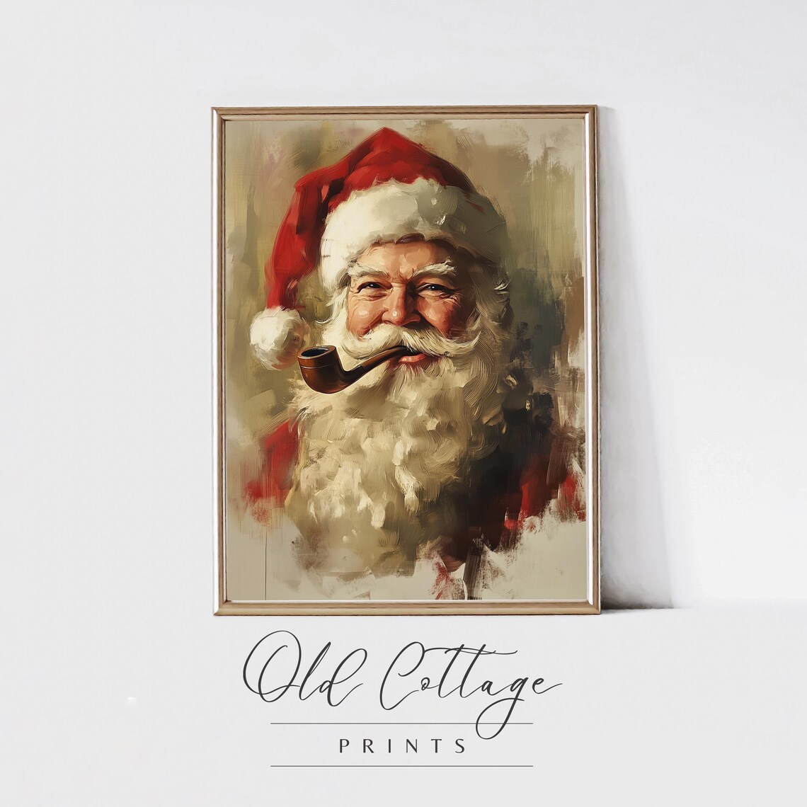 Classic Santa Claus Portrait With Wooden Pipe Vintage Holiday Poster