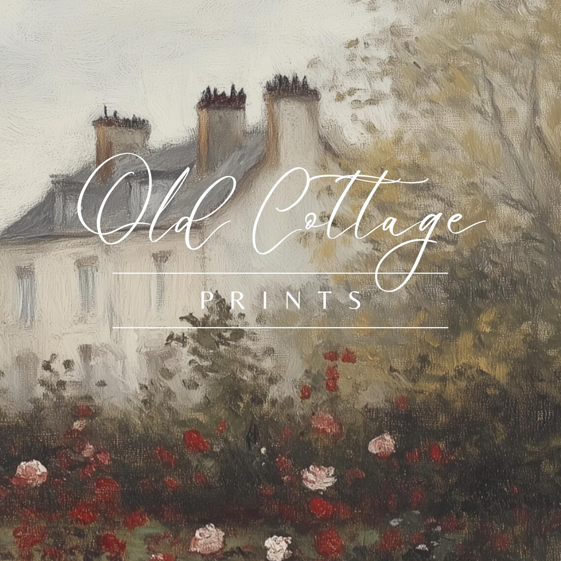 Rose Garden with Ivy Arch Vintage Cottage Garden Painting Print - Image 2