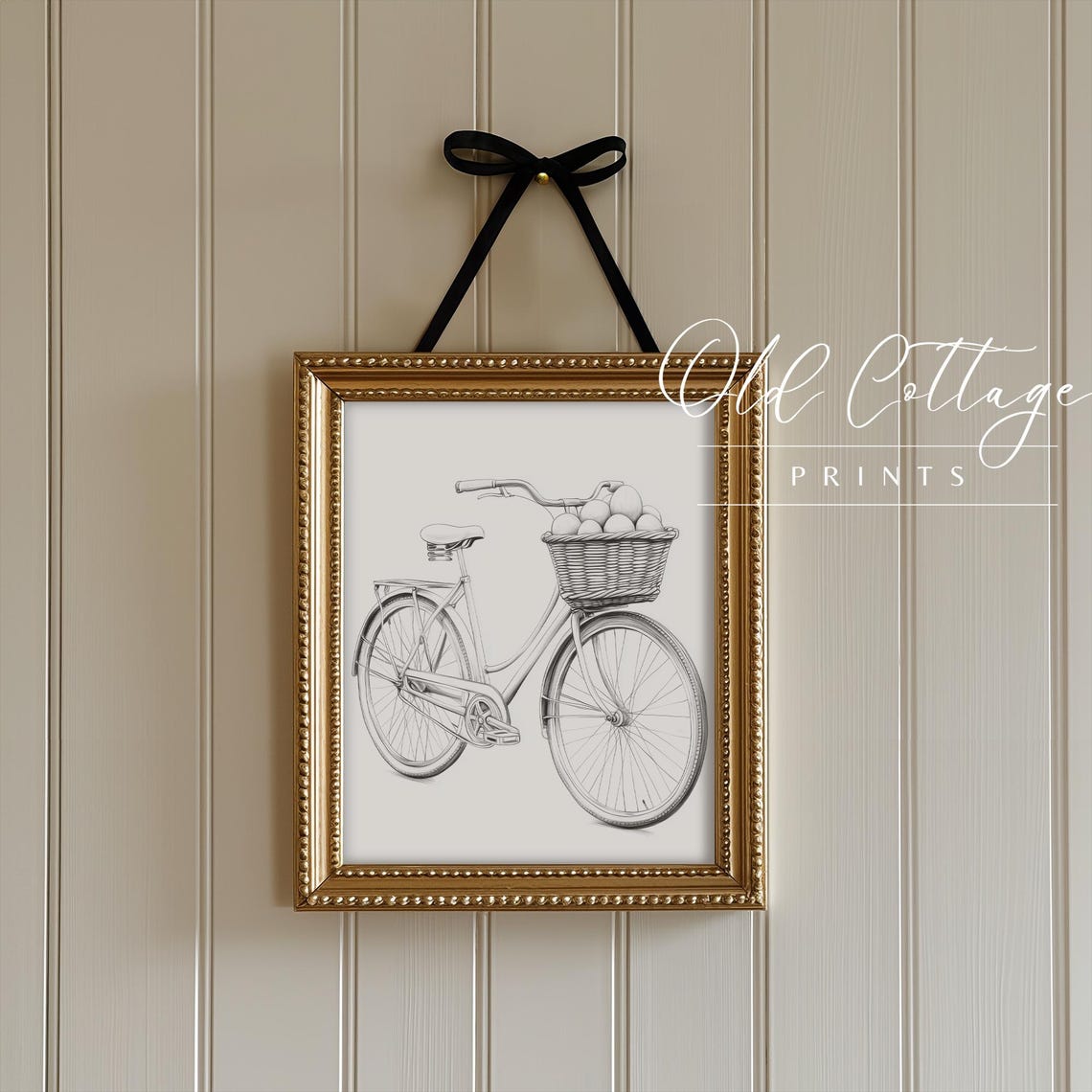 Vintage Bicycle Sketch with Wicker Basket Black and White Poster - Image 3