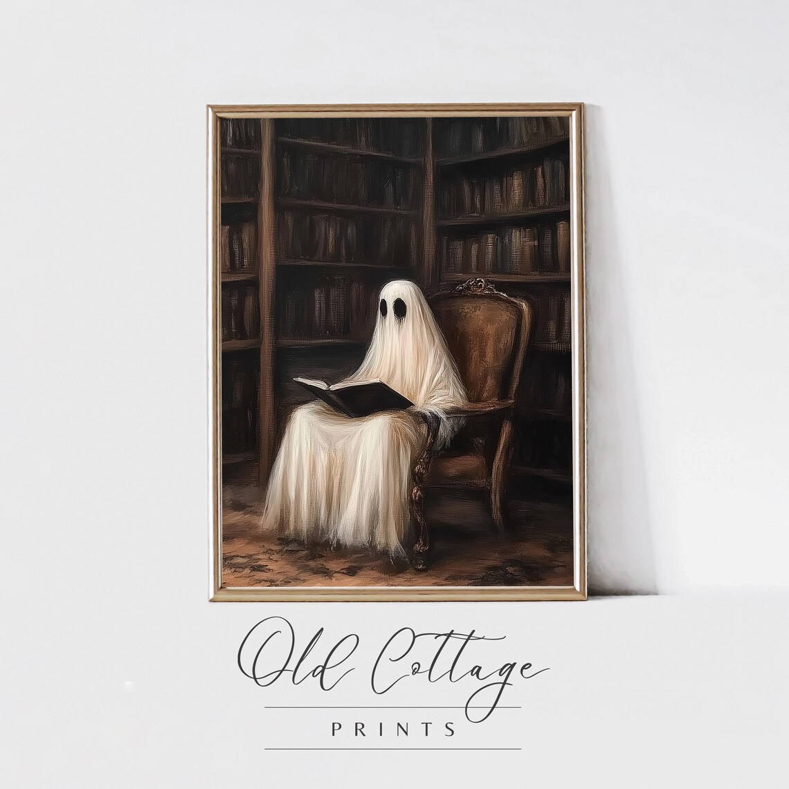 Haunted Library Spooky Reading Scene Art Print