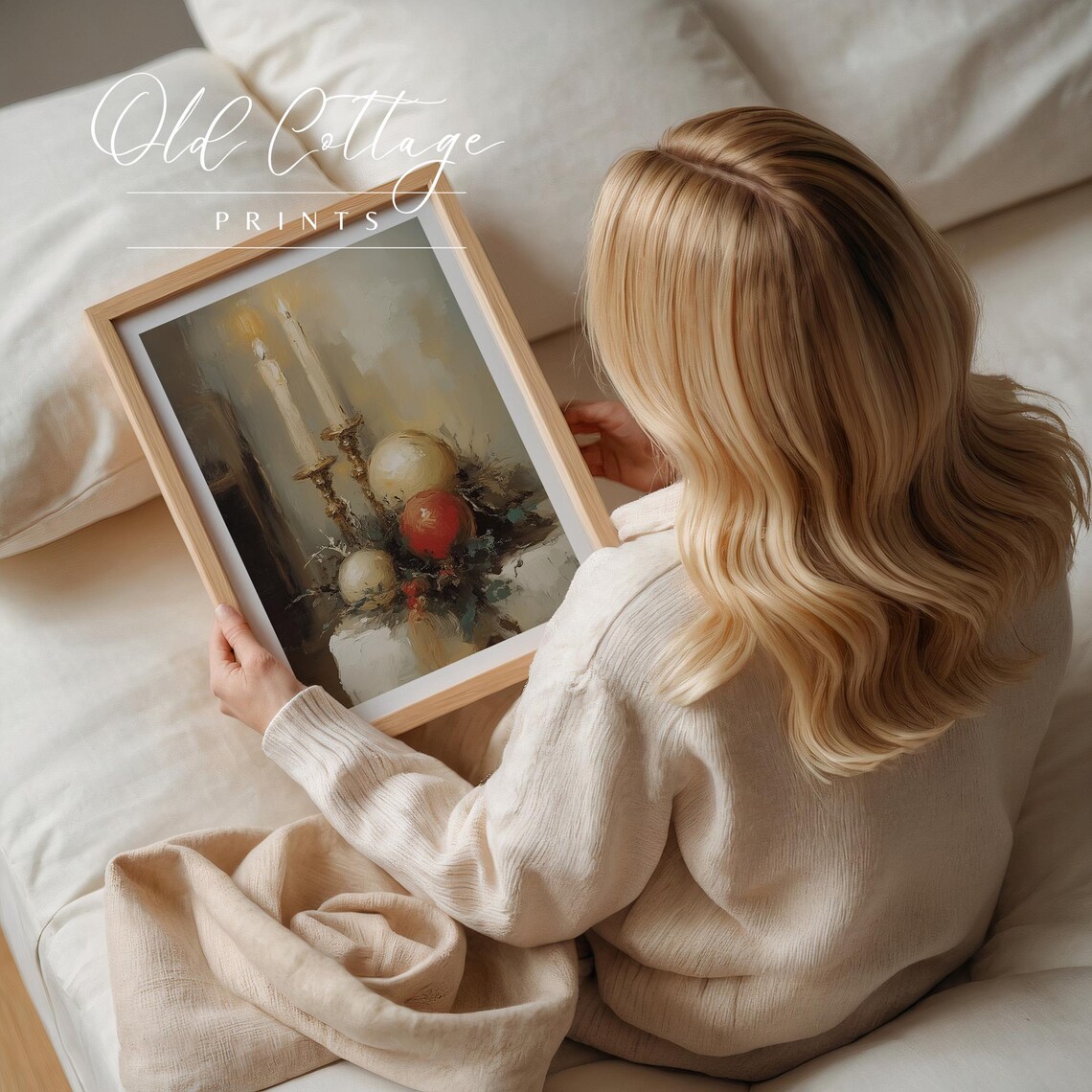 Lit Candles With Red And Gold Christmas Baubles Still Life Poster - Image 3