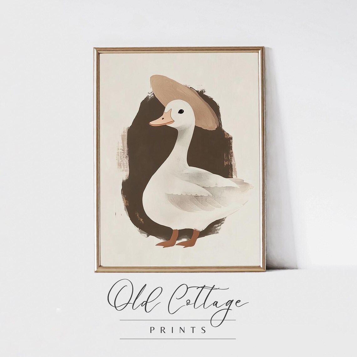 Whimsical Quirky Goose Wearing A Tan Hat Vintage Farm Animal Poster