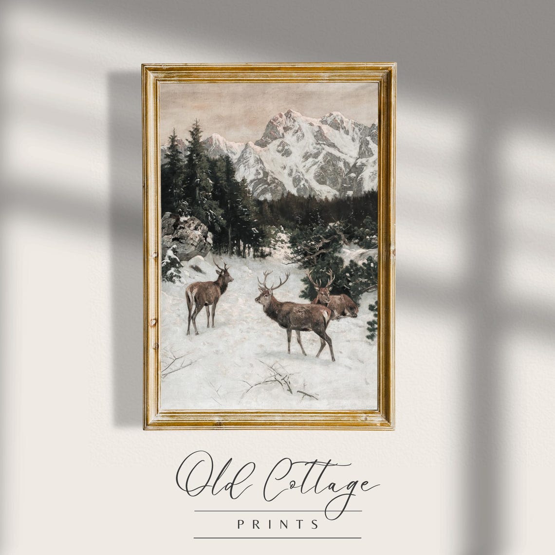 Santa In Snowy Forest And Deer In Winter Mountains Poster Set - Image 2