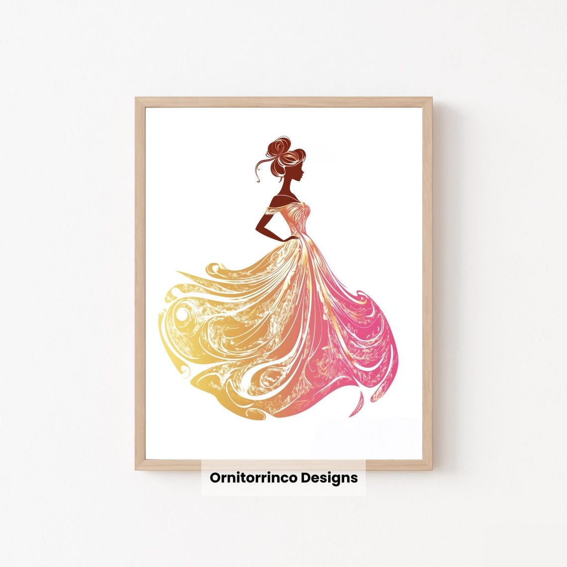 Gold Pink Ombre Princess Gown Silhouette Swirling Ballgown Poster - Image 2