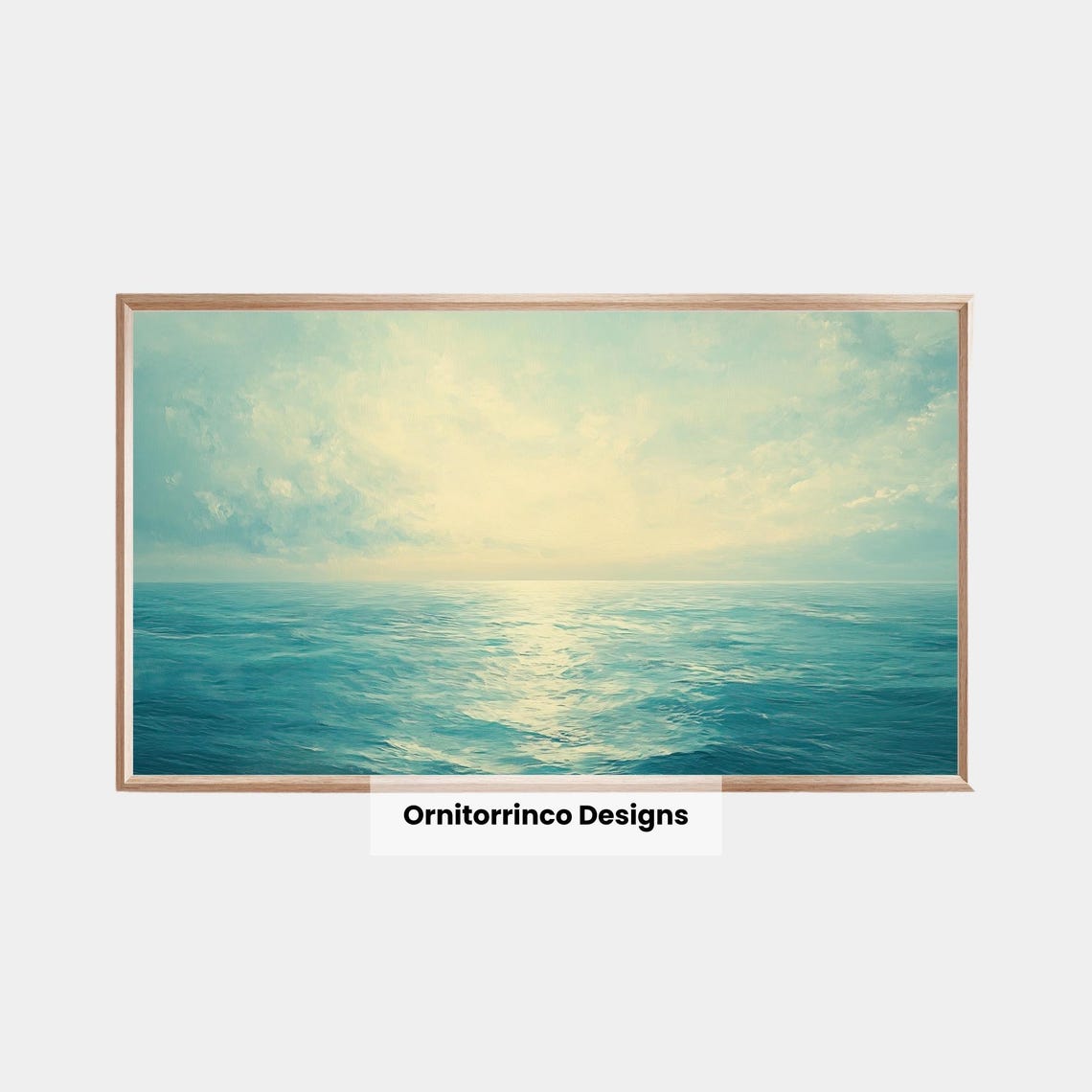 Calm Open Ocean Horizon Golden Sky Reflective Water Seascape Poster