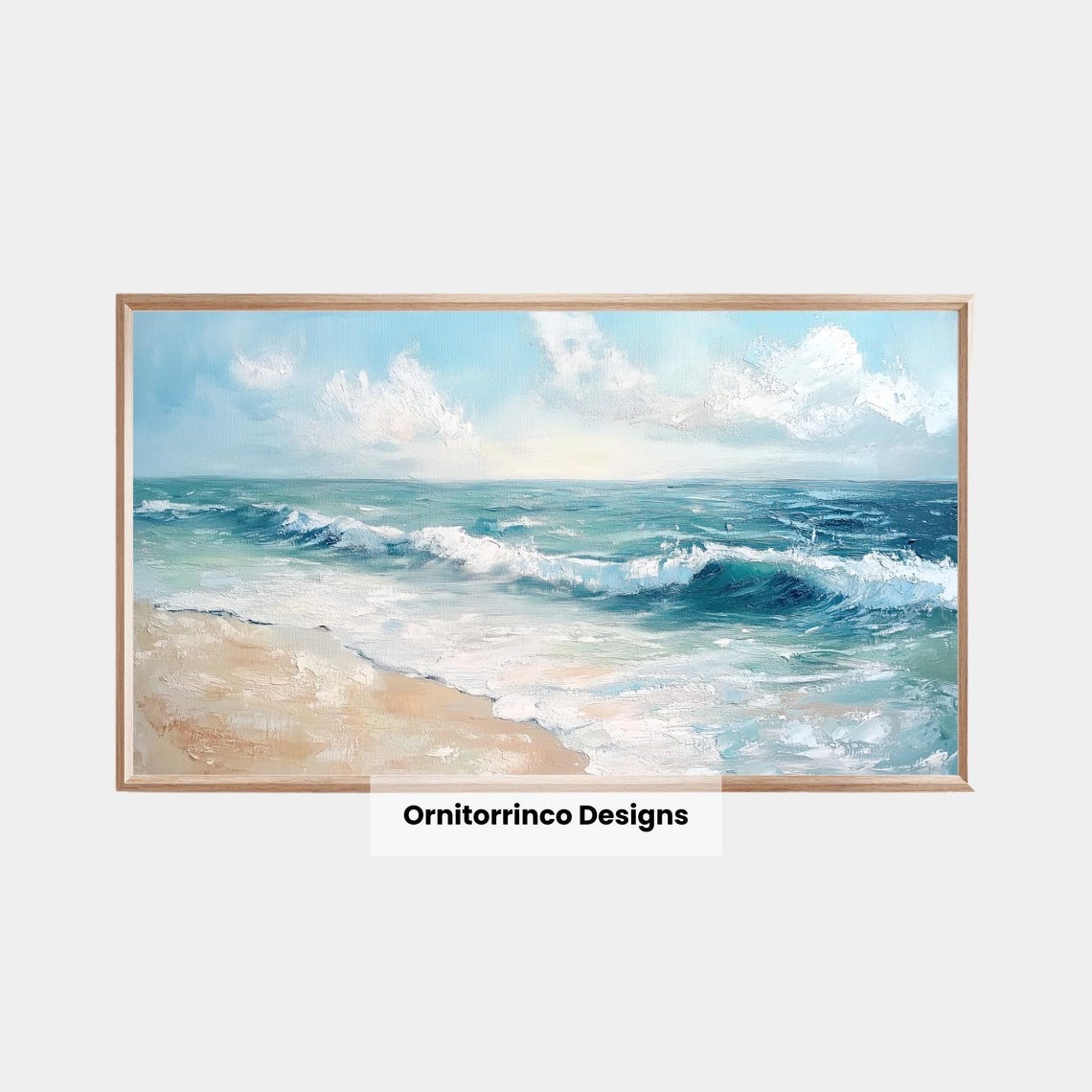 Misty Beach Rolling Waves Sandy Shore Soft Pastel Seascape Poster