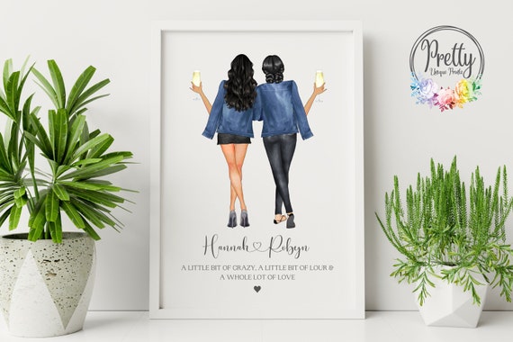 Two Friends Denim Jackets Champagne Personalised Name Poster