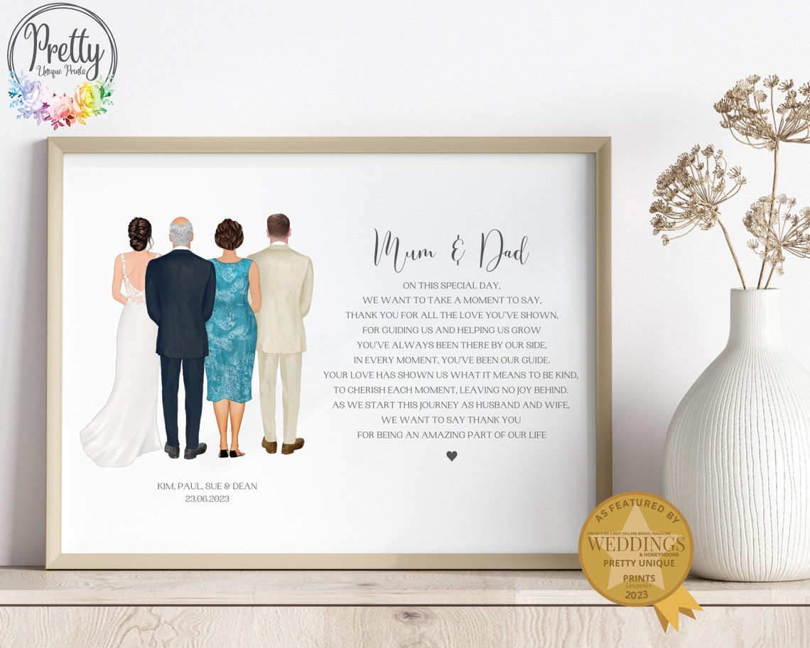 Mum and Dad Thank You Wedding Day Poem Personalised Keepsake Print