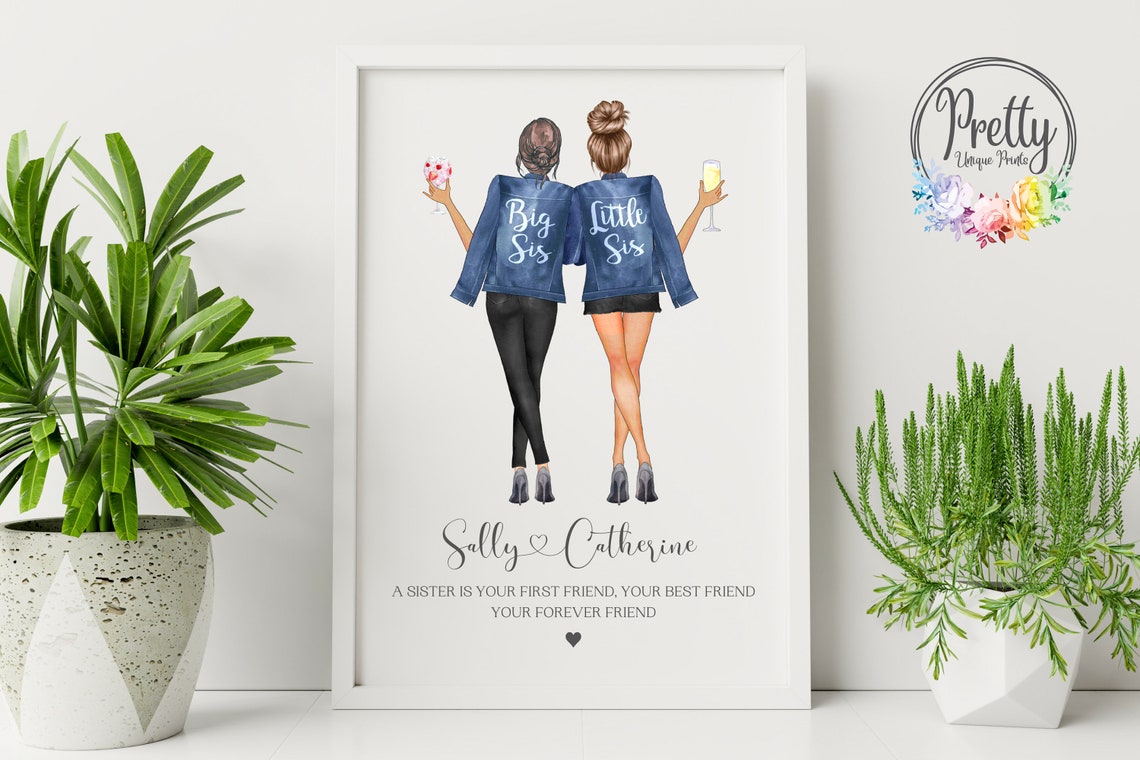 Big Sis Little Sis Denim Jacket Sisters Forever Friend Poster