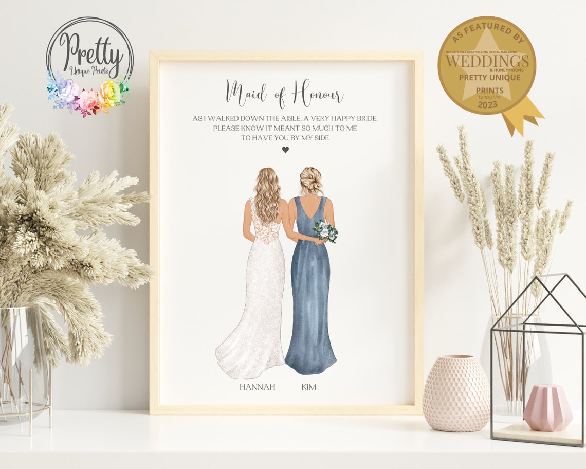 Personalised Maid of Honour Wedding Thank You Keepsake Print