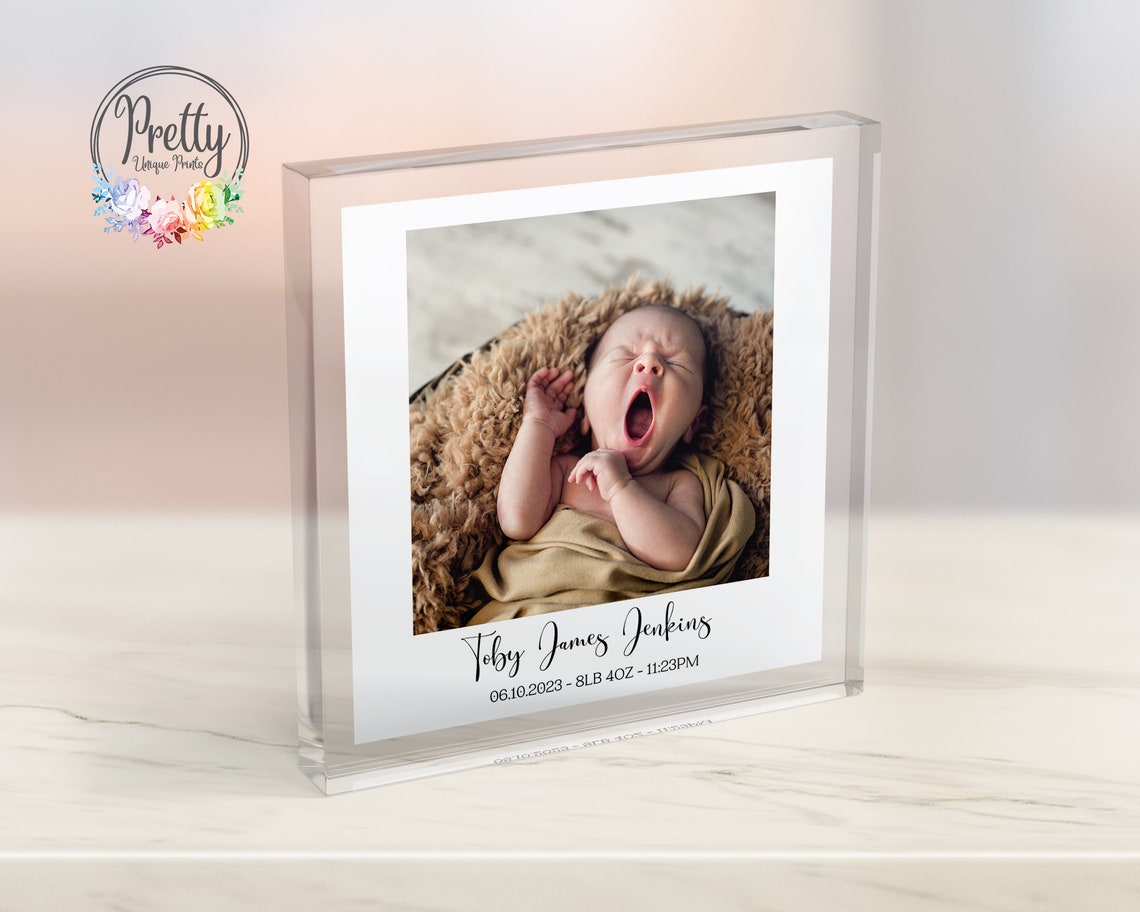 Personalized New Baby Birth Details Acrylic Photo Block Keepsake Print
