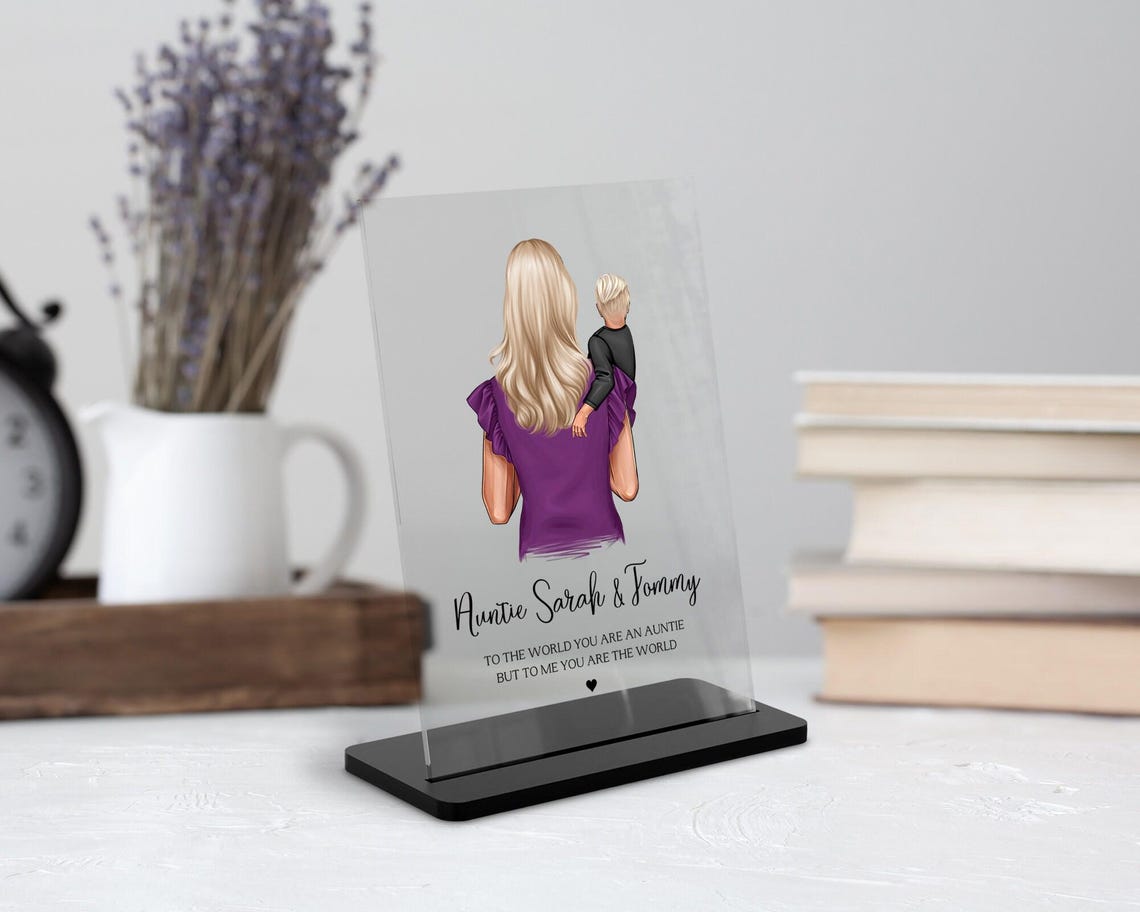 Personalized Auntie and Nephew Illustrated Acrylic Plaque Print