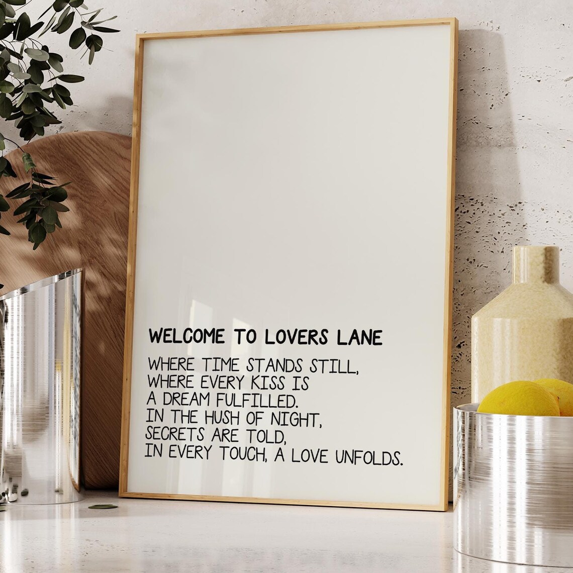 Welcome To Lovers Lane Romantic Poem Minimalist Love Quote Wall Art - Image 3