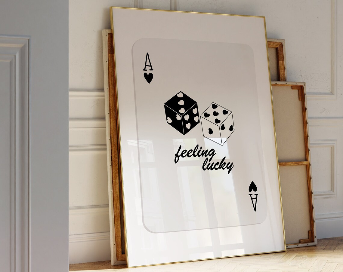 Ace Of Hearts Feeling Lucky Heart Dice Casino Game Night Poster