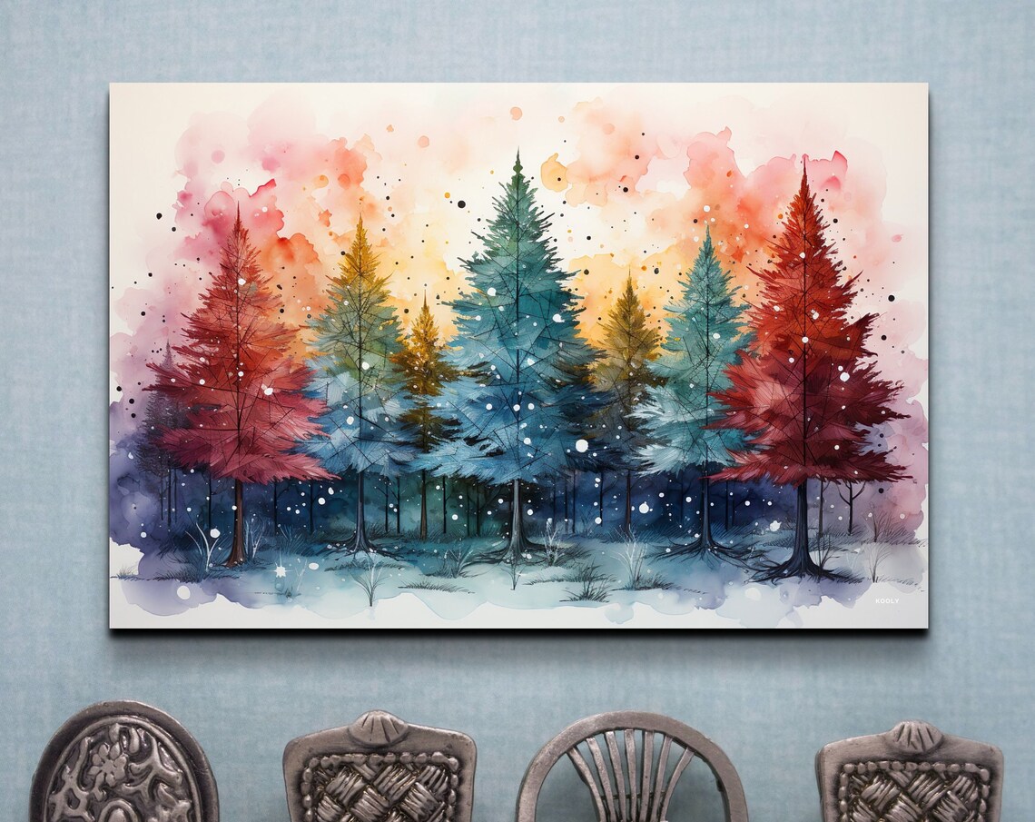 Christmas Tree Winter Landscape, Art Print