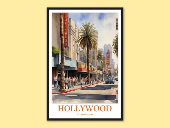 Hollywood Theater District Palms Watercolor Cinema Marquee Poster