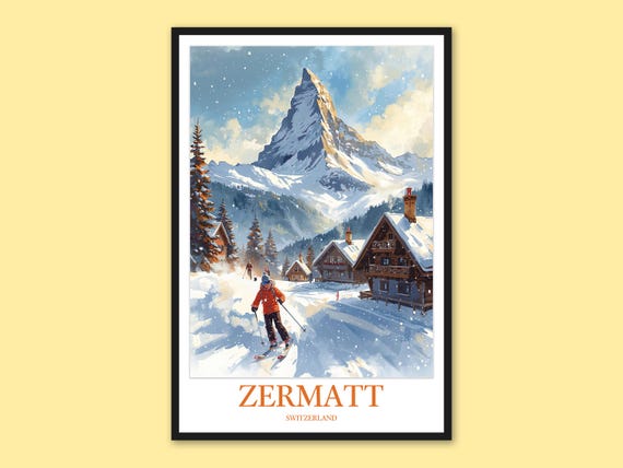 Zermatt Switzerland Travel Poster Skiing Wall Art