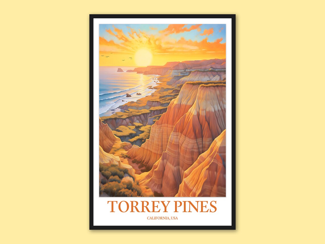 Torrey Pines California Sunset Coastal Sandstone Cliffs Poster
