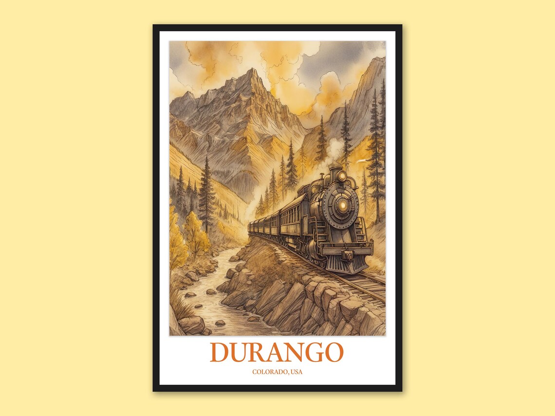 Durango Colorado Steam Train Rocky River Canyon Travel Poster