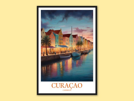 Curaao Handelskade Watercolor Art Print Caribbean Travel Poster