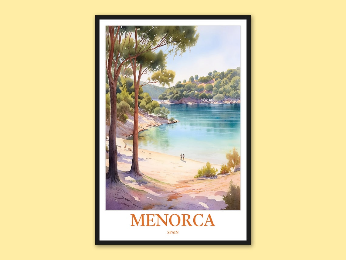 Menorca Spain Tall Pine Trees Framing a Quiet Beach Cove Poster