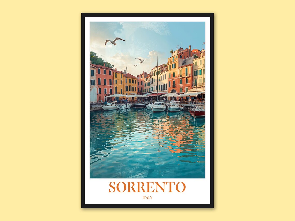 Sorrento Italy Colorful Waterfront Buildings Seagulls Harbor Poster