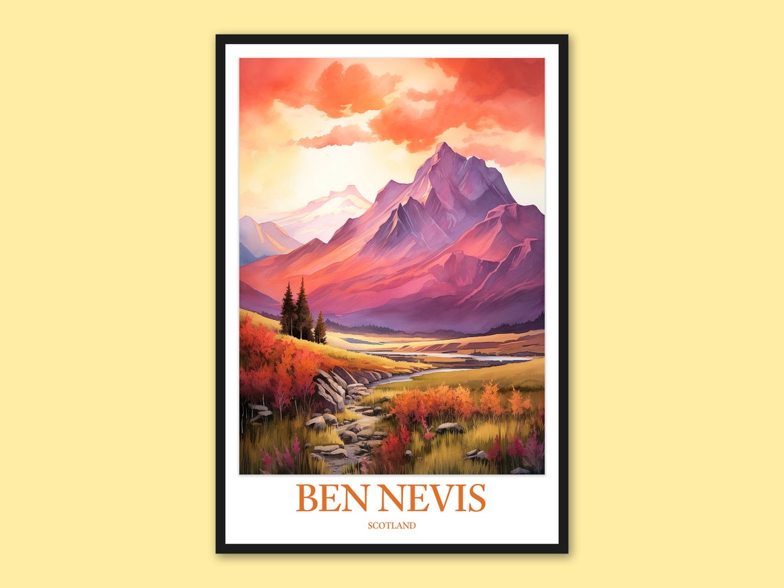 Ben Nevis Scotland Sunset Mountain Landscape Watercolor Art Poster