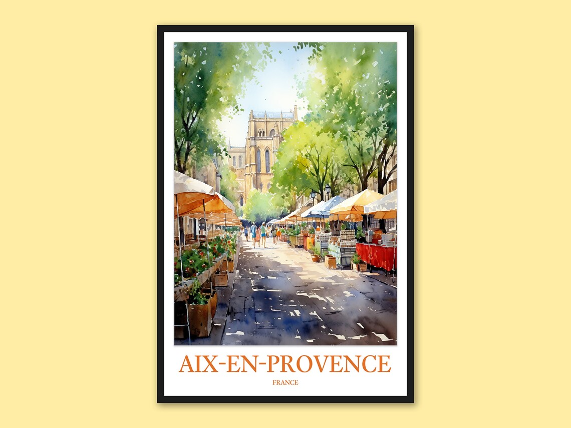 Aix-en-Provence France Market Street Watercolor Travel Poster