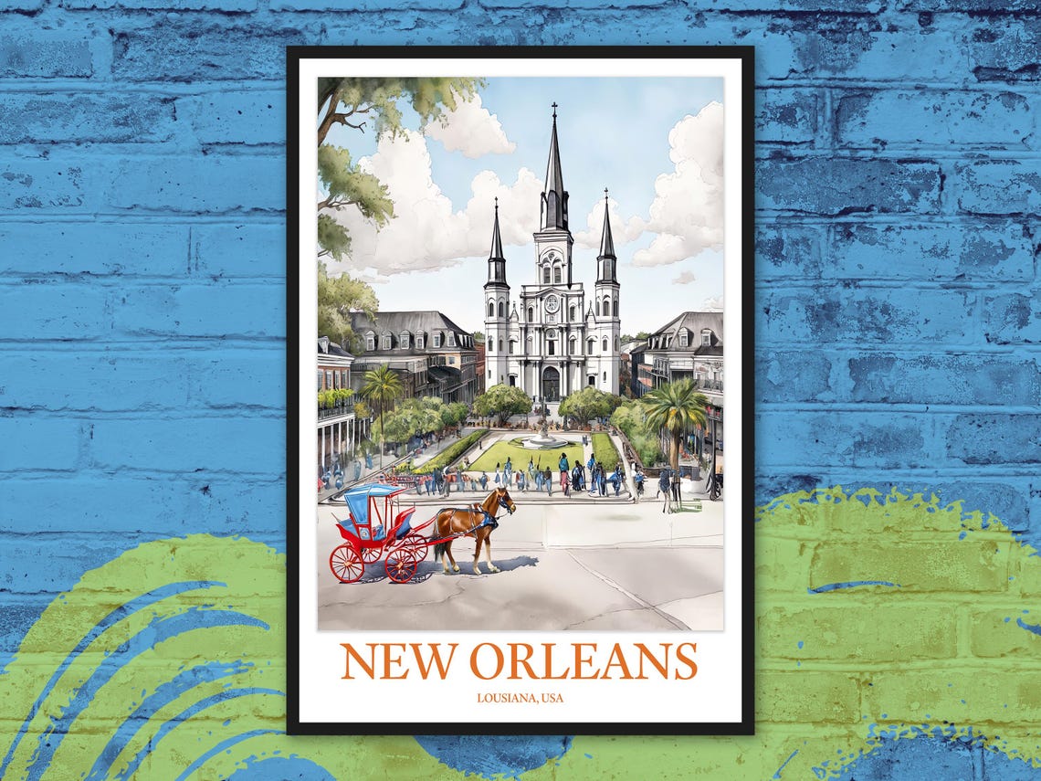 New Orleans St Louis Cathedral Horse Drawn Carriage Travel Poster