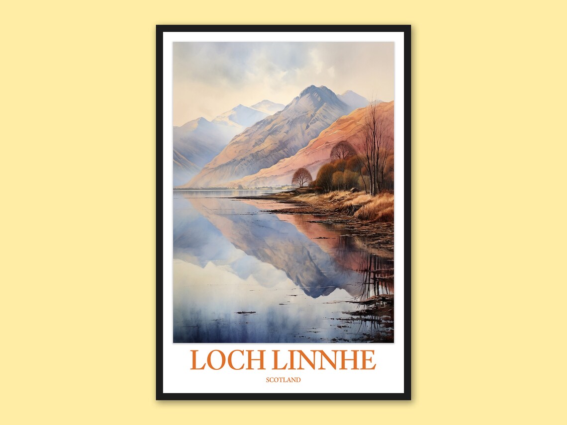 Loch Linnhe Scotland Lake Reflection Mountain Watercolor Travel Poster