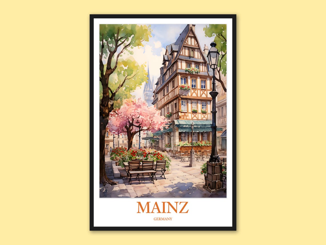 Mainz Germany Kirschgarten Old Town Spring Blossom Watercolor Poster