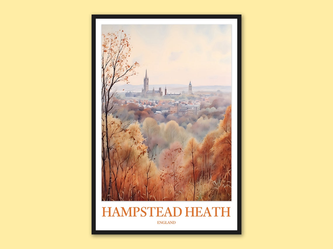 Hampstead Heath Autumn Trees London Skyline Watercolor Poster