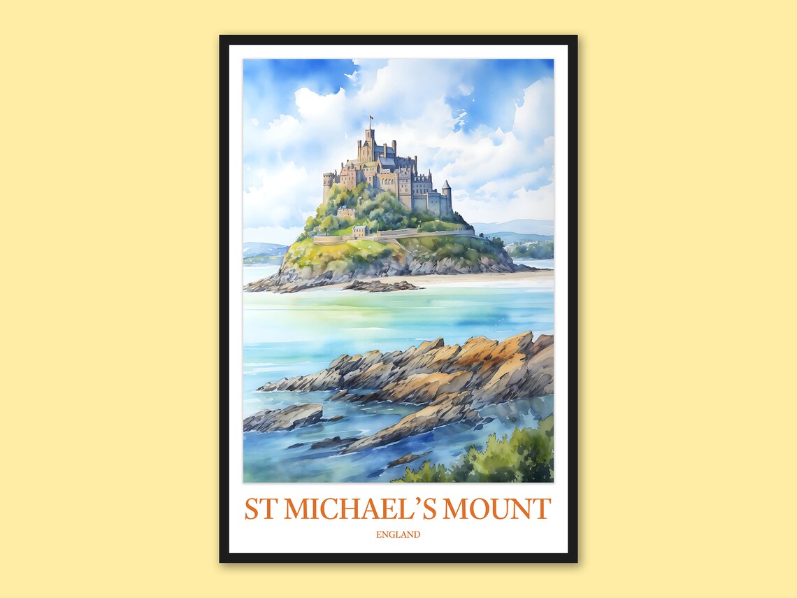 St Michaels Mount England Watercolor Castle Island Coastal Poster