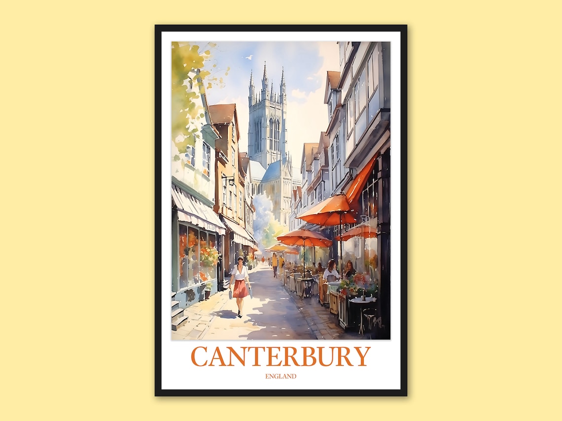 Canterbury Cathedral Street Watercolor England Travel Poster