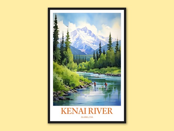 Kenai River Alaska Fly Fishing Glacier Mountain Travel Poster