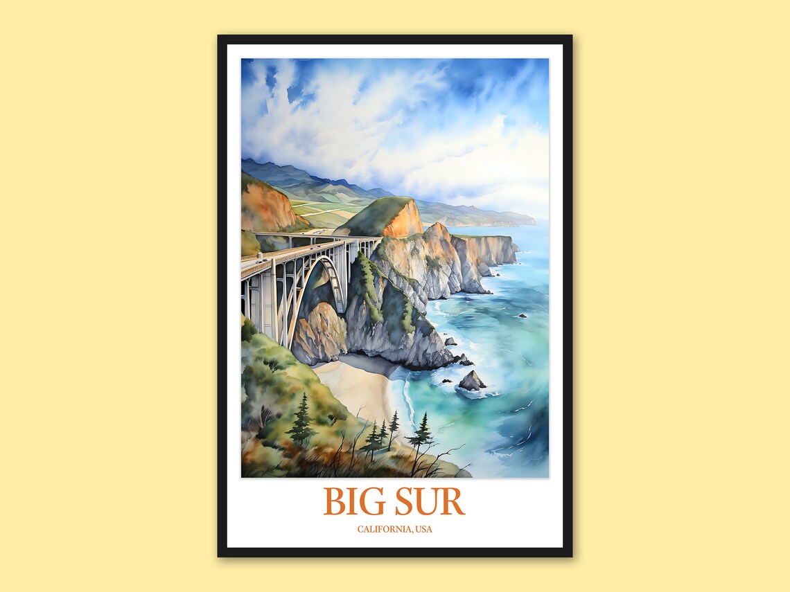 Big Sur Bixby Creek Bridge Watercolor Coast California Travel Poster