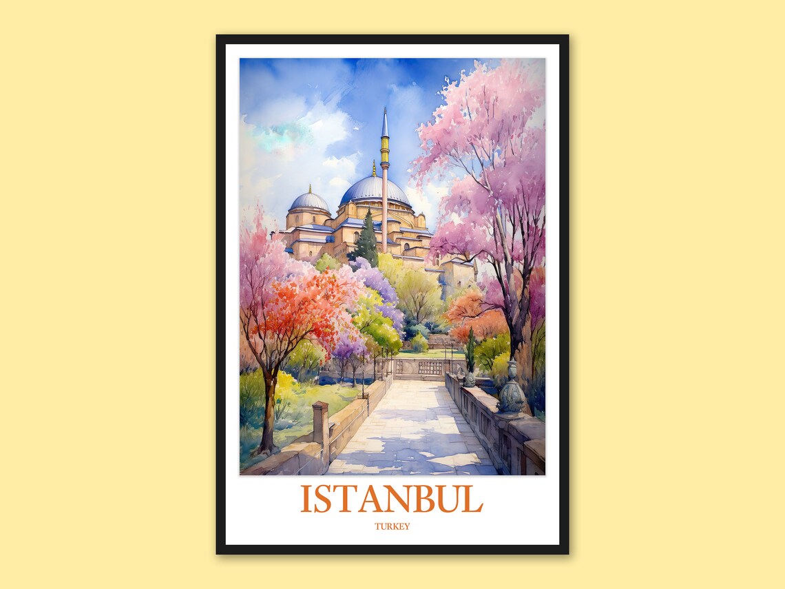 Istanbul Hagia Sophia Spring Blossom Watercolor Travel Poster
