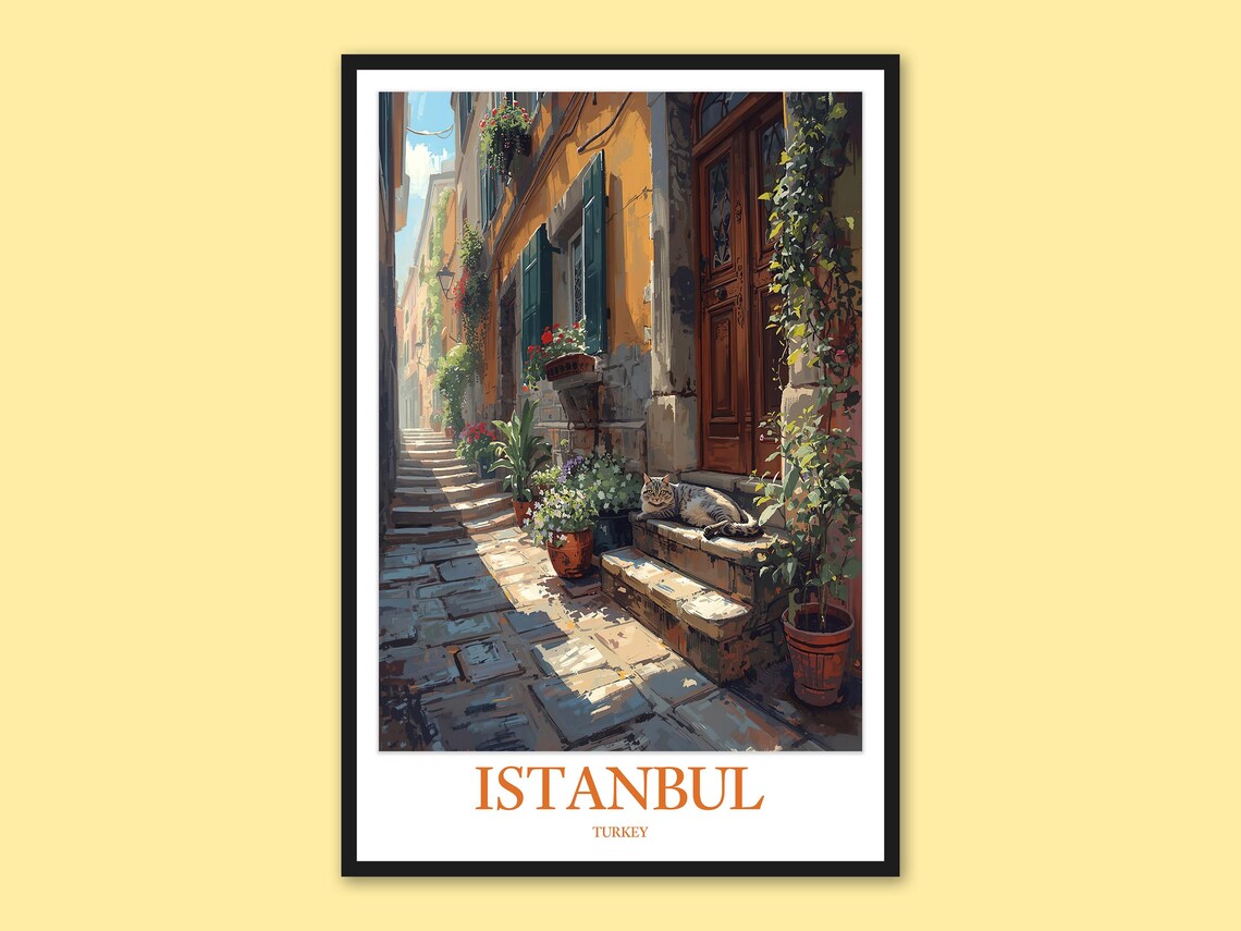 Istanbul Historic Old Town Cat On Stone Steps Alley Poster Art