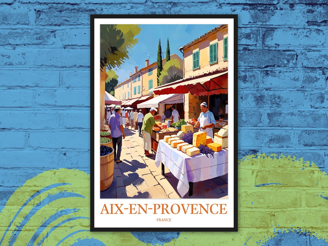 Aix-en-Provence Lavender and Cheese Market Street Travel Poster