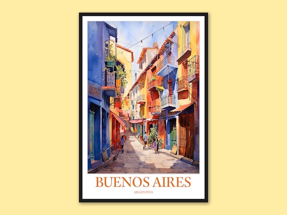 Buenos Aires Colorful La Boca Street Watercolor Travel Poster