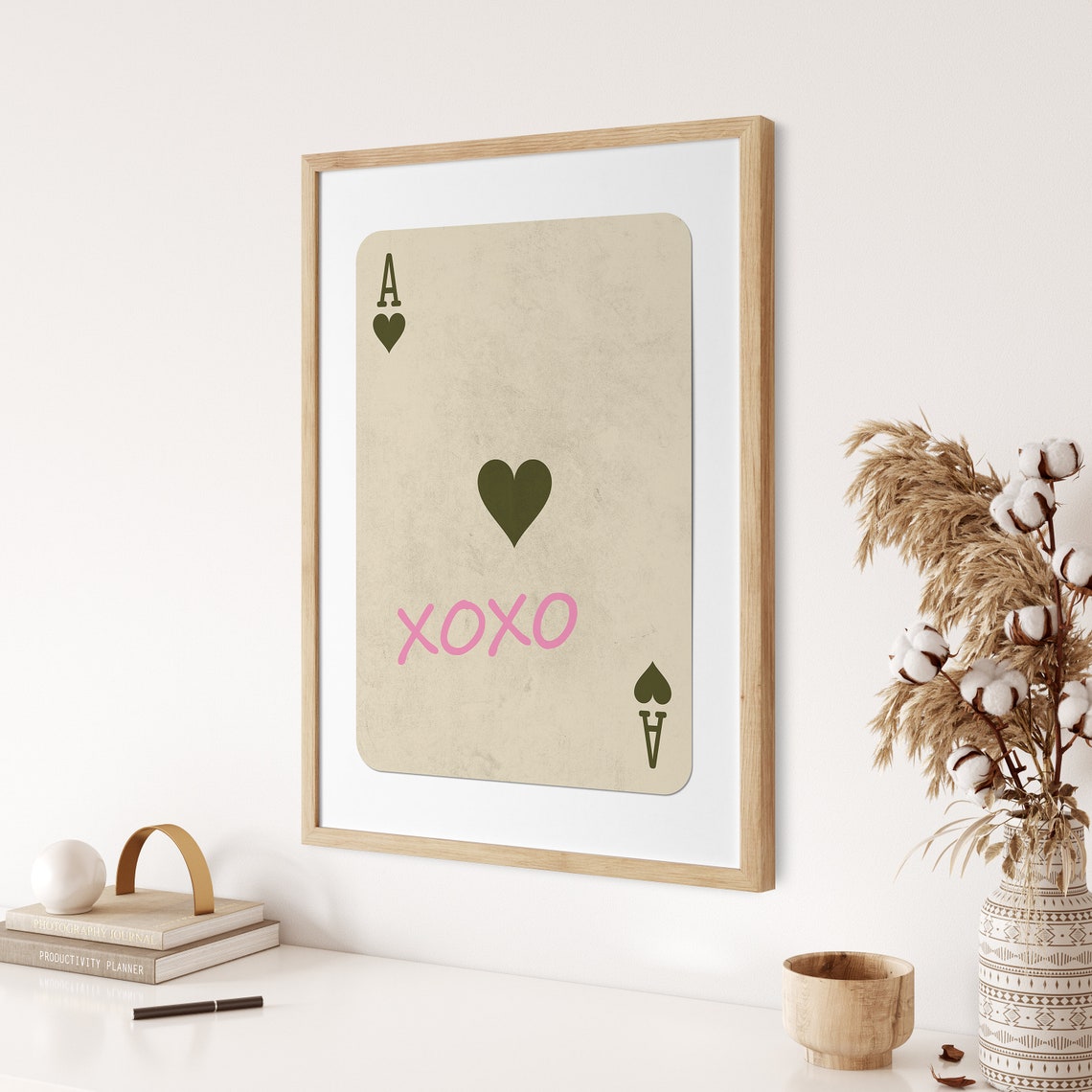 XOXO Beige Ace Of Hearts Playing Card Pink Wall Decor Poster - Image 2