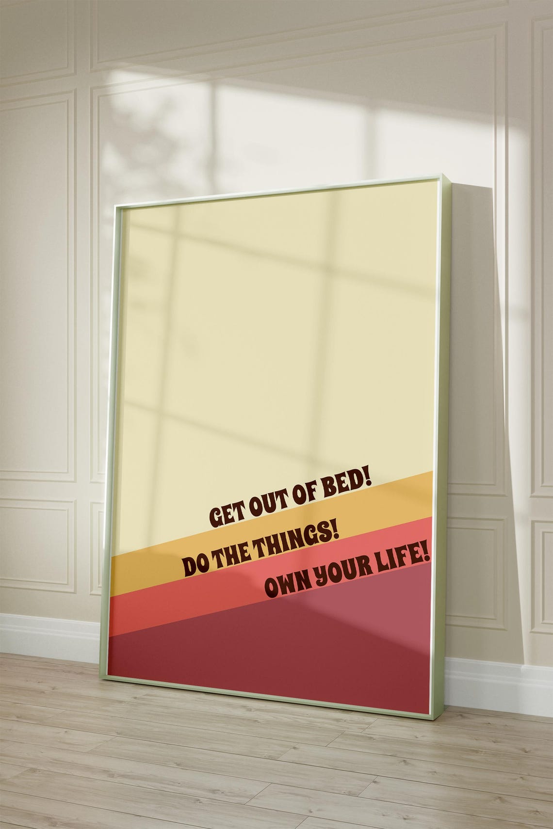 Get Out Of Bed Retro Groovy Sunset Motivational Morning Poster