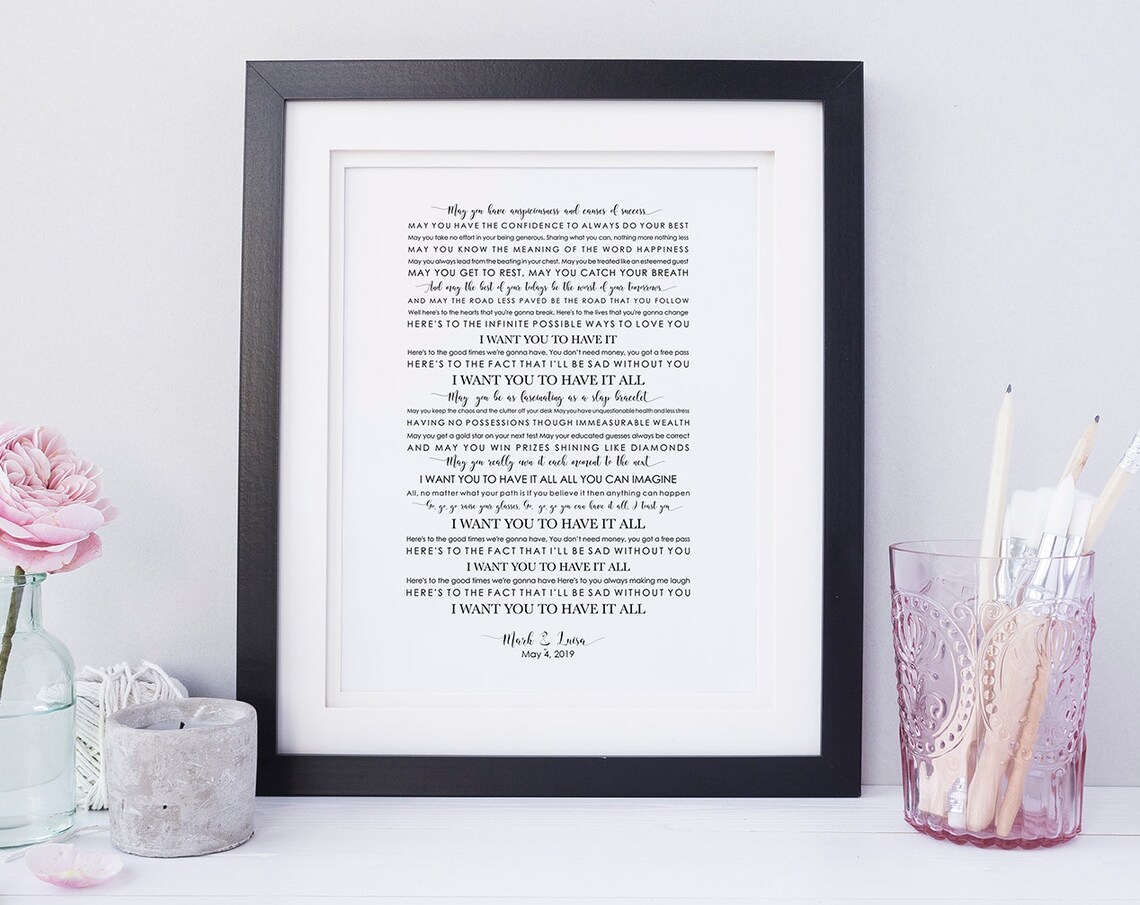I Want You to Have It All Wedding Song Lyrics Print Mark Lara