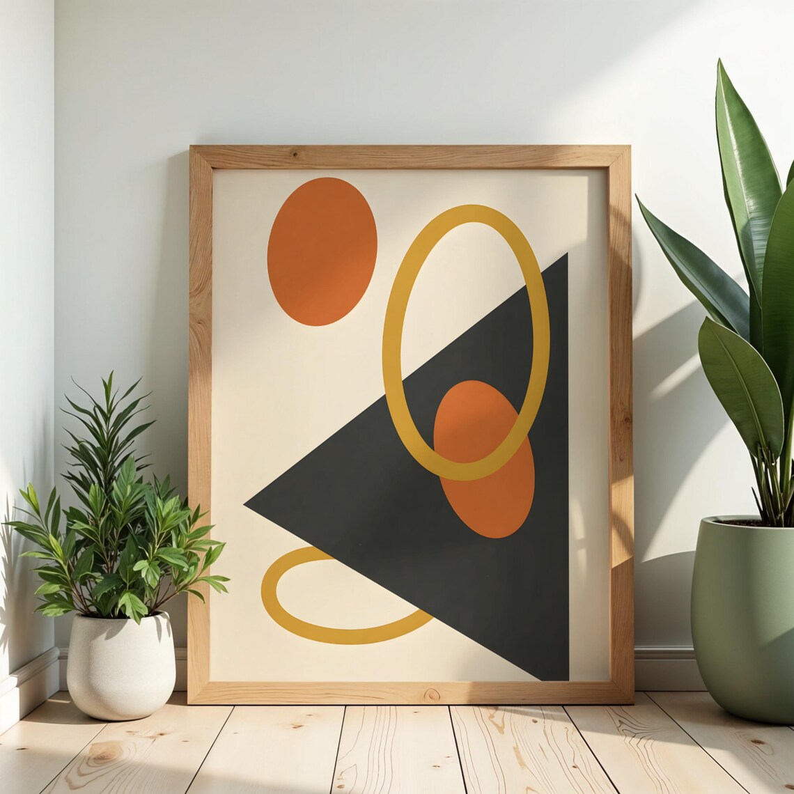 Midcentury Geometric Abstract Print Warm Neutral Shapes Retro Style Art